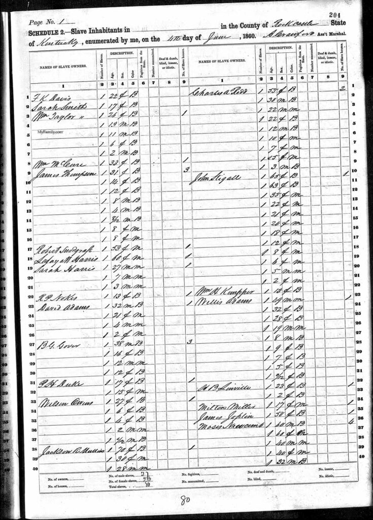 milton miller slave schedule 1860-ky