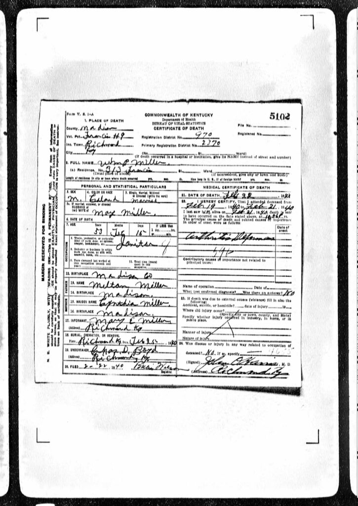 william p miller death certificate - ky