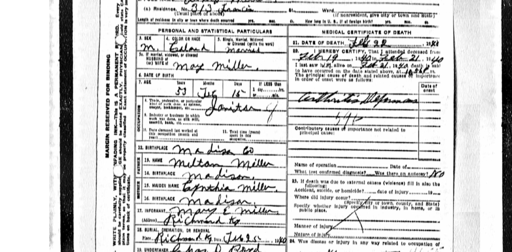 wm p miller death record